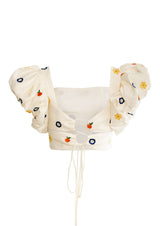 Al Fresco Embroidered Linen Crop Top