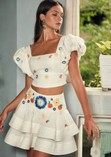 Al Fresco Embroidered Linen Mini Skirt