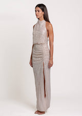 Alana High-Neck Open Back Maxi Dress