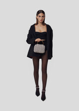 Alice Crystal-Studded Woven Metallic Handle Handbag