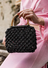Alice Crystal-Studded Woven Metallic Handle Handbag