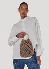 Ambra Ring-Handle Crystal Woven Handbag