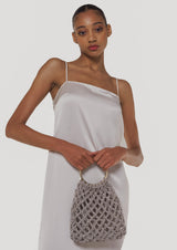 Ambra Ring-Handle Crystal Woven Handbag