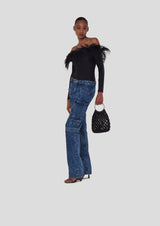 Ambra Ring-Handle Crystal Woven Handbag