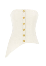 Asymmetric Gold Button Tweed Corset Top