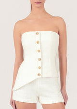 Asymmetric Gold Button Tweed Corset Top