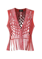 Attalea Fringed V-Neck Leather VestAttalea Fringed V-Neck Leather Vest