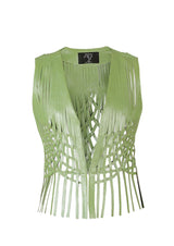 Attalea Woven Fringed Leather Vest