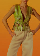 Attalea Woven Fringed Leather Vest