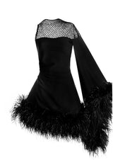 Aurora Feathered Asymmetric Crepe Mini Dress