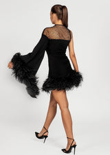 Aurora Feathered Asymmetric Crepe Mini Dress