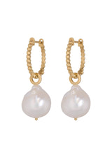 Baroque Beaded Hoops Gold Pearl Earrings