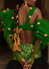 Bijiya Asymmetric Puff-Sleeve Tulle Crop Top