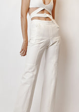 Biker-Style Split Hem Cotton-Mix Trousers