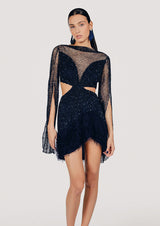 Blair Cut-Out Sparkling Feathered Mini Dress