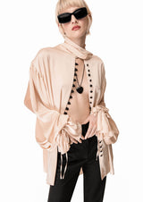 Bow-Neck Flared-Cuff Shirt