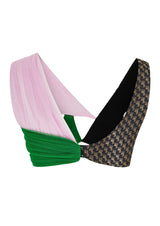 Colour-Block Ruched Tulle Brocade Crop Top