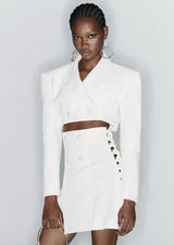 Cropped Oversized Shoulders Chain Crepe Jacket