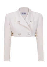 Cropped Oversized Shoulders Chain Crepe Jacket