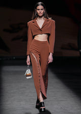 Cropped Oversized Shoulders Crepe Jacket