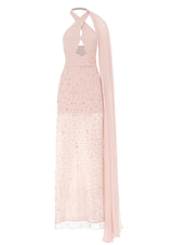 Crystal Embellished Asymmetric Silk Maxi Dress