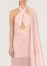 Crystal Embellished Asymmetric Silk Maxi Dress