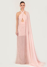 Crystal Embellished Asymmetric Silk Maxi Dress