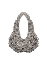 Diamond Crystal-Studded Micro Woven Handbag