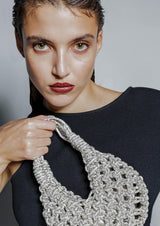 Diamond Crystal-Studded Woven Handbag