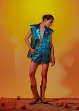 Ebony Laser Cut-Out Leather Shorts