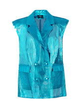 Ebony Leather Blazer Vest Electric Blue