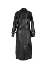 Ebony Long Leather Trench Coat with Belt