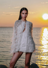 Embroidered Feather Short Cape