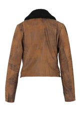 Emery Removable Collar Washed Leather Jacket Brown