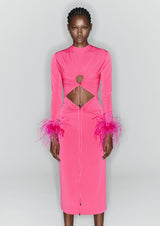 Feathered Cut-Out Knitted Midi Dress