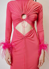 Feathered Cut-Out Knitted Midi Dress