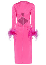 Feathered Cut-Out Knitted Midi Dress