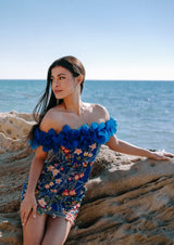 Flower Appliqué Off-Shoulder Mini Dress