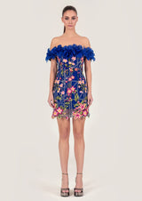 Flower Appliqué Off-Shoulder Mini Dress
