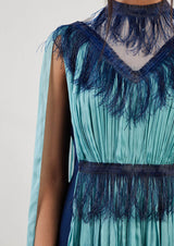 Fringed Caped Chiffon Kaftan Maxi Dress