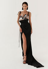 Full-Length Paper Bag Waist Satin Skirt