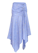 Gardenia Embroidered Asymmetric Linen Midi Skirt