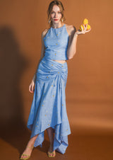Gardenia Embroidered Asymmetric Linen Midi Skirt