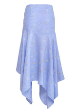 Gardenia Embroidered Asymmetric Linen Midi Skirt
