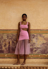 Gathered Semi-Sheer Cut-Out Tulle Midi Dress