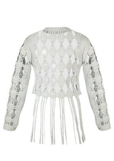 Heather Geometric Cut-Out Fringed Leather Jacket
