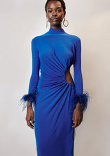 High-Neck Feather Cut-Out Knitted Maxi Dress