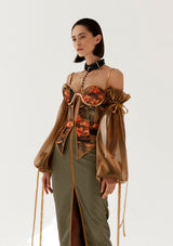 Gold Line Satin Midi Skirt