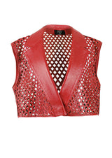 Kayden Cropped Laser-Cut Leather Vest