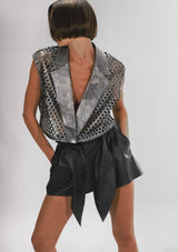 Kayden Cropped Laser-Cut Leather Vest